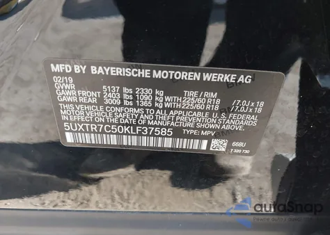 2019 BMW X3 Sdrive30I z USA, uszkodzony, nr VIN 5UXTR7C50KLF37585